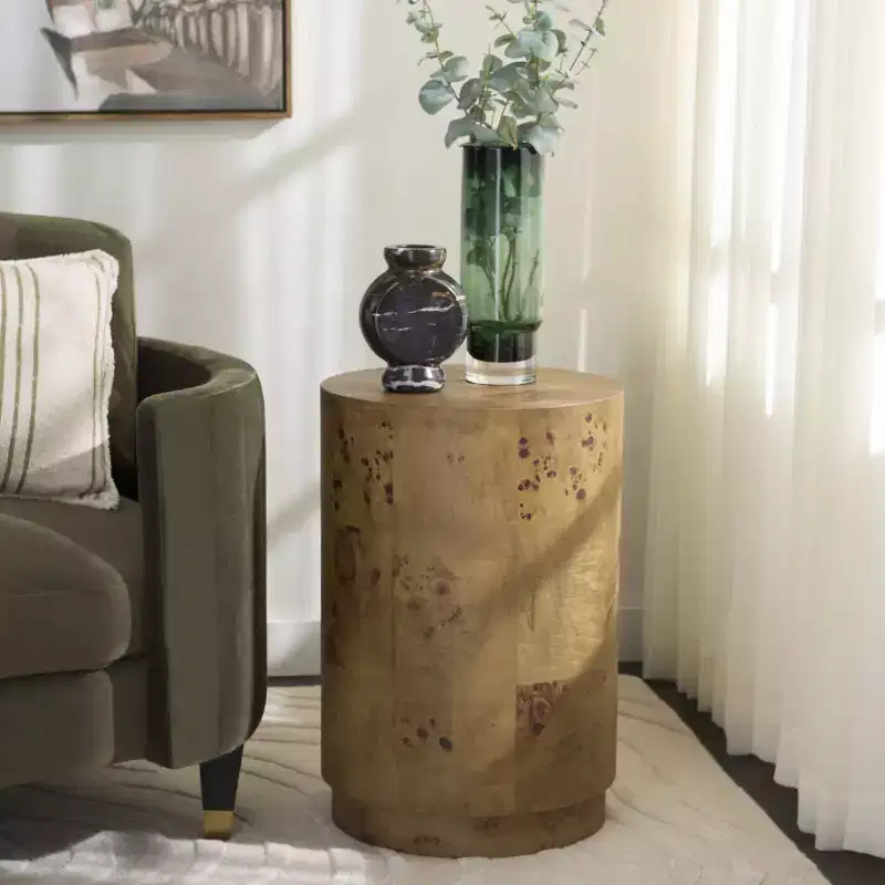 Round Accent Side Table, Brown, for Living Room or Bedroom