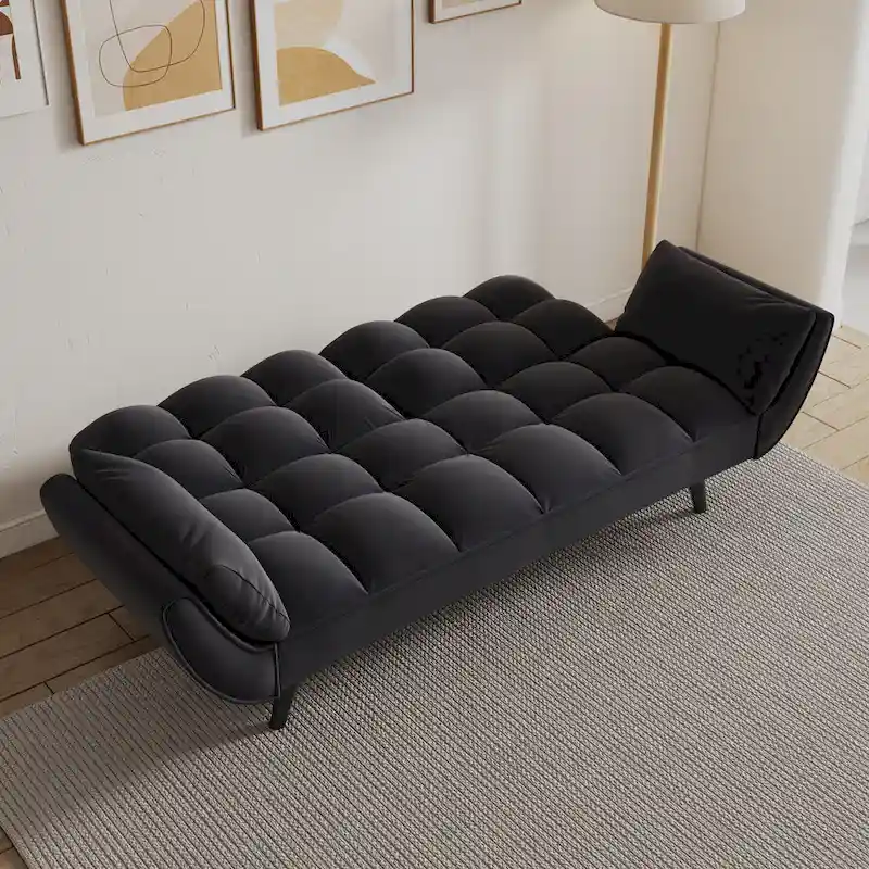 Black 57 Convertible Loveseat Sofa Bed with Adjustable Backrest, Pillows