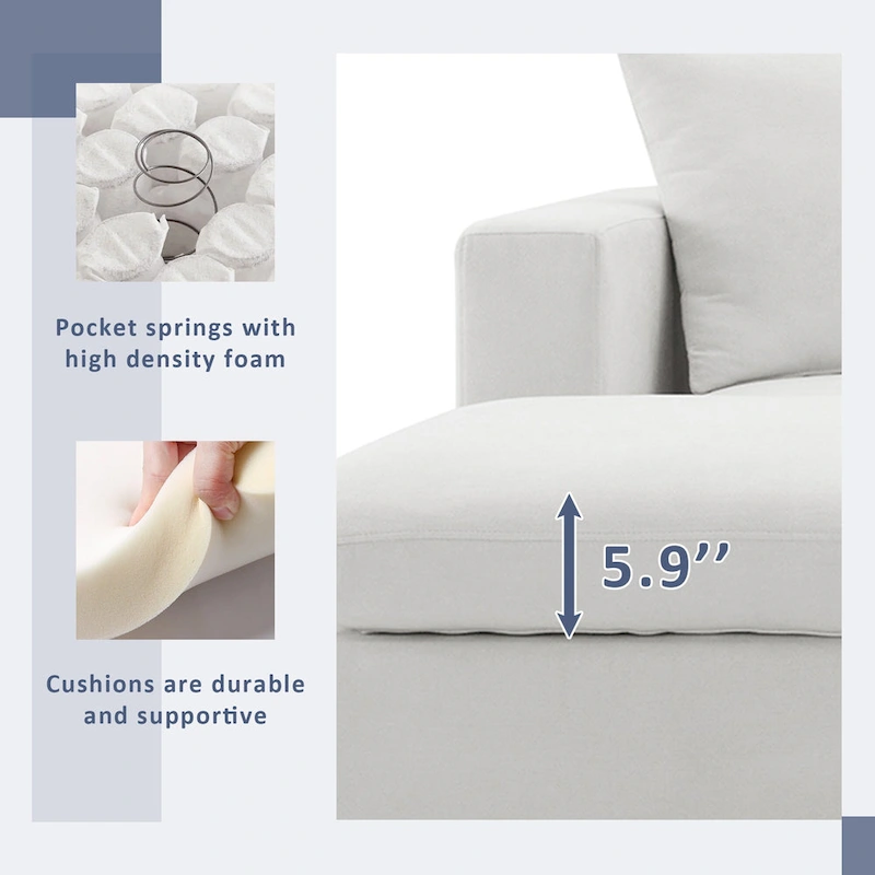 Modern 4-Seat L-Shaped Sectional Sofa, with 2 Free pillows, Convertible Ottoman