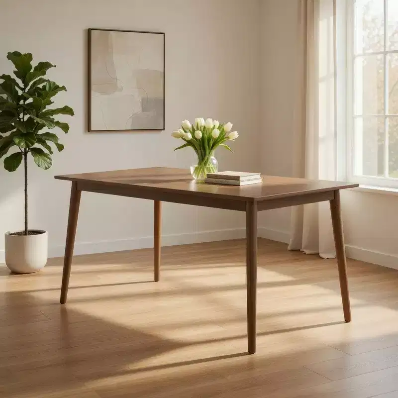 Rectangular Dining Table with Straight Legs, 60 Inch Walnut Wood