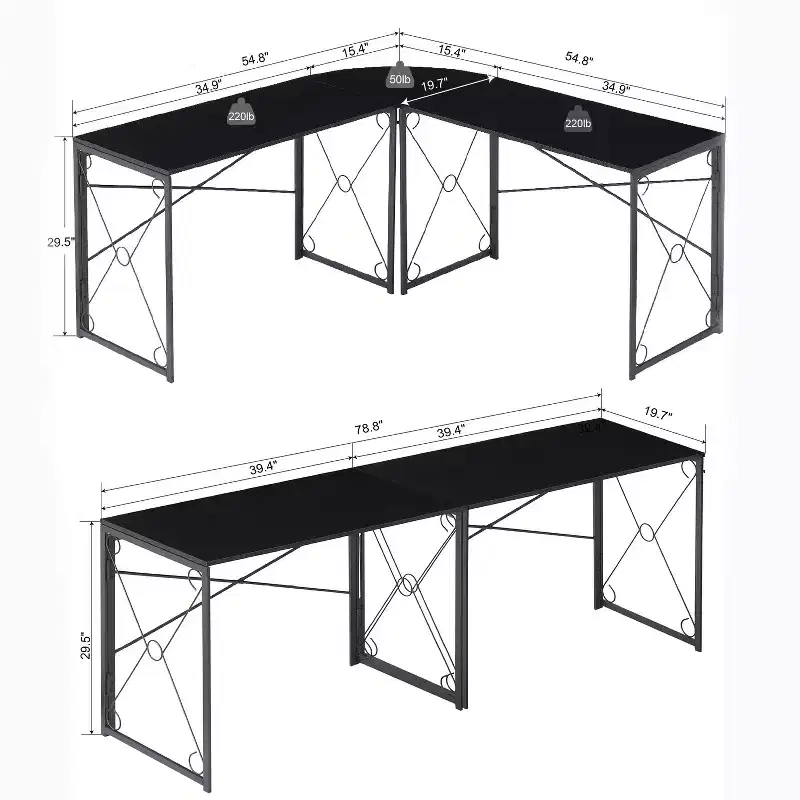 VECELO L-shaped Corner Computer Desk Home Office Writing Workstation, 59 inch Gaming Table