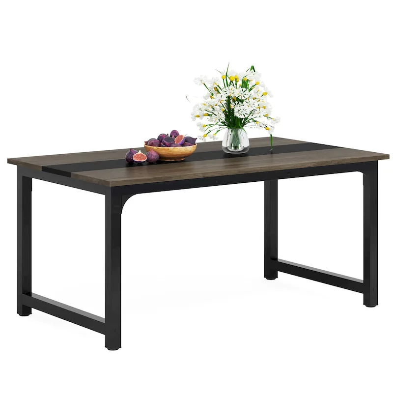 63-Inch Industrial Dining Table with Metal Frame