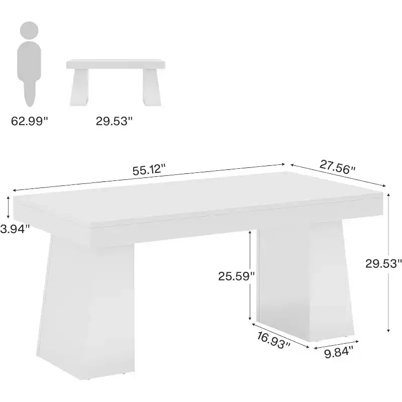 Lantine 55 Inches Home Office Executive Desk with Double Trapezoid Base