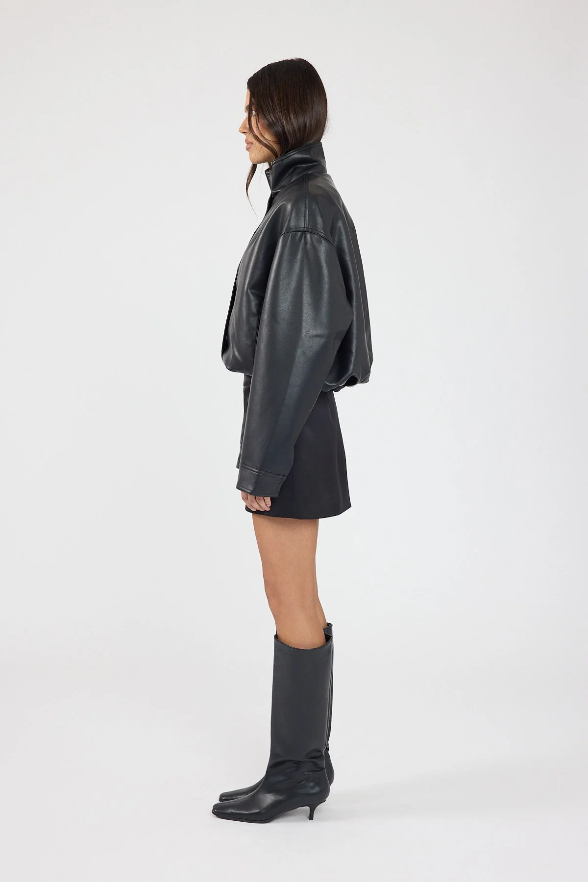 Satin Mid Rise Mini Skirt Black