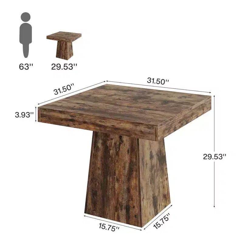MAYEERTY 31.5 Grey Farmhouse Square Dining Table, 4-Person Sturdy Pedestal Kitchen Table