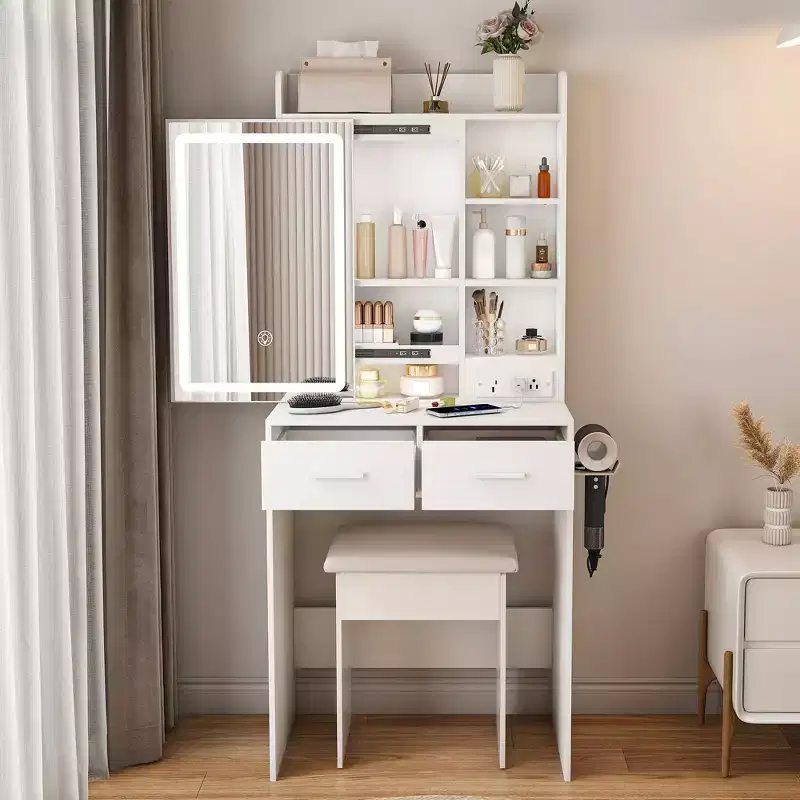 GDFStudio Yara 24 W Small Mirror Vanity Table with Stool