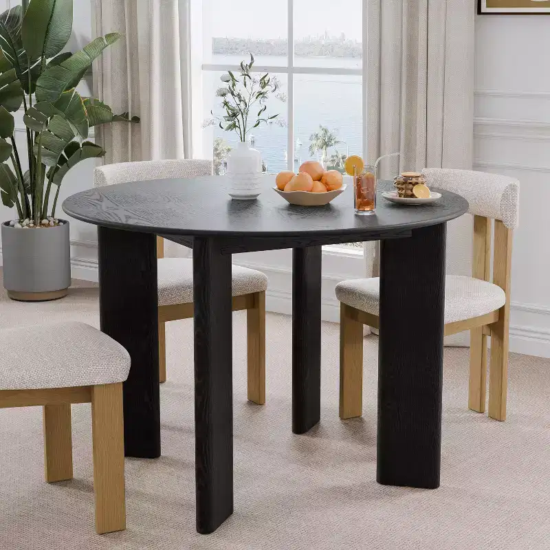 Solid Wood Farmhouse Dining Table, Round Wood Top for Modern Dining Rooms & Family Gatherings