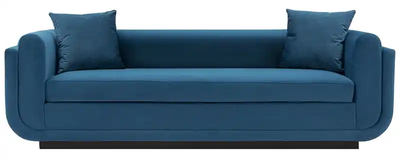 Contemporary Velvet Sofa with Pillows - Sapphire Blue