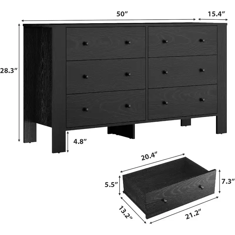 Acekool 6-Drawer Double Dresser, Modern Wooden Storage Organizer for Bedroom & Nursery