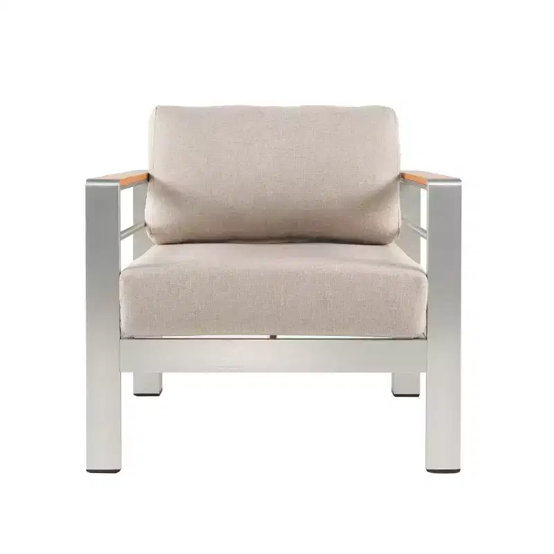 Christopher Knight Home Therone Patio Aluminum Club Chair with Cushions, Silver/Beige