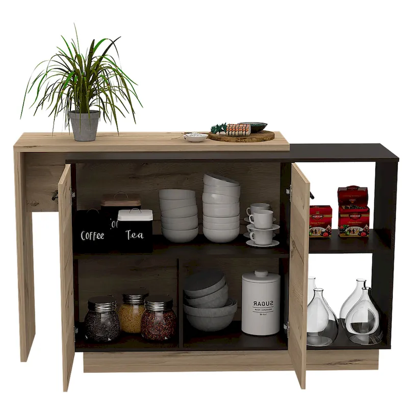 FM Furniture Aspen Kitchen Island, Two Concealed Shelves , Three Divisions