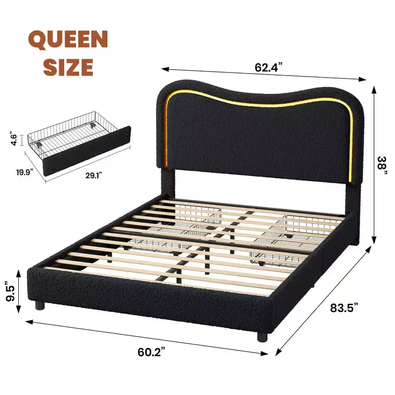 Coolmee Upholstered Bed Frames for Kids with 2 Drawers and Headboard, Cute Twin Bed with Storage for Girls, Boys, Sturdy Platform Bed