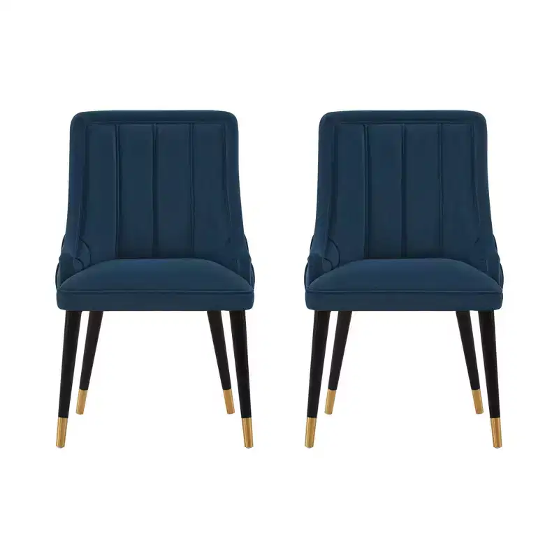 Set of 2 Eda Modern Velvet Upholstered Dining Chairs Midnight Blue - Manhattan Comfort