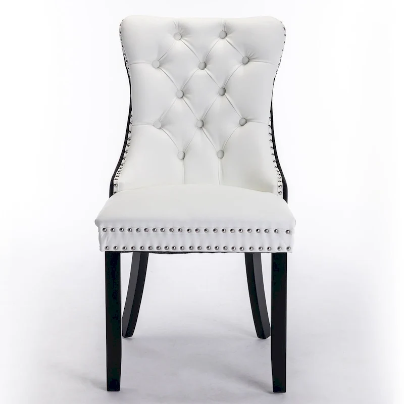 High Back Dining Chairs Set of 2, Upholstered PU Leather Kitchen Chairs Side Chair with Rear Handle Wood Legs