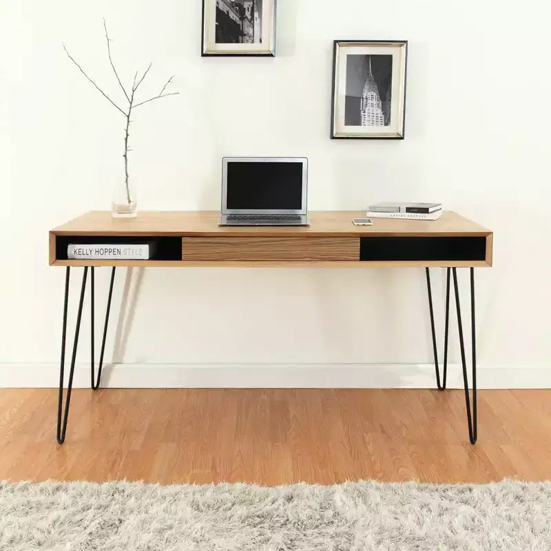 Proman Products Marcus Desk Natural - Proman Products: Steel Frame, Veneer Surface, All Purpose Drawer