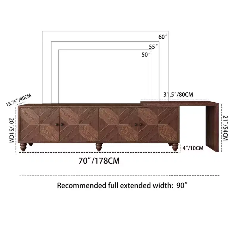 GDFStudio Mamie Modern 90 Wooden Extendable TV Stand with 2-Cabinets