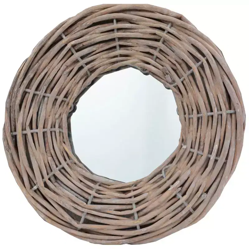 Mirror Natural Rattan Wicker 5.9 in Diameter Wall mounting