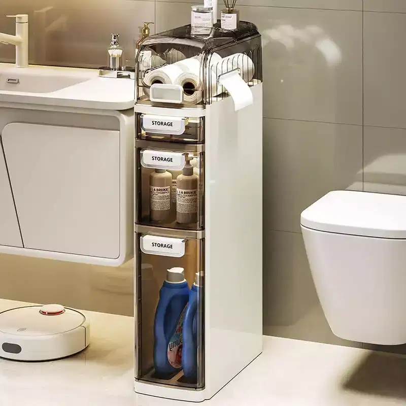 4-Tier Slim Storage Cabinet Wide Freestanding Organizer with, for Bathroom, Kitchen,