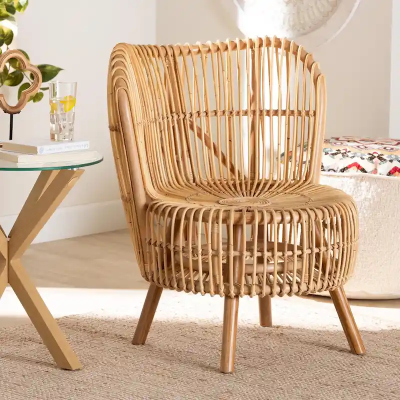 Nagoya Modern Bohemian Natural Rattan Lounge Chair - Small or Large