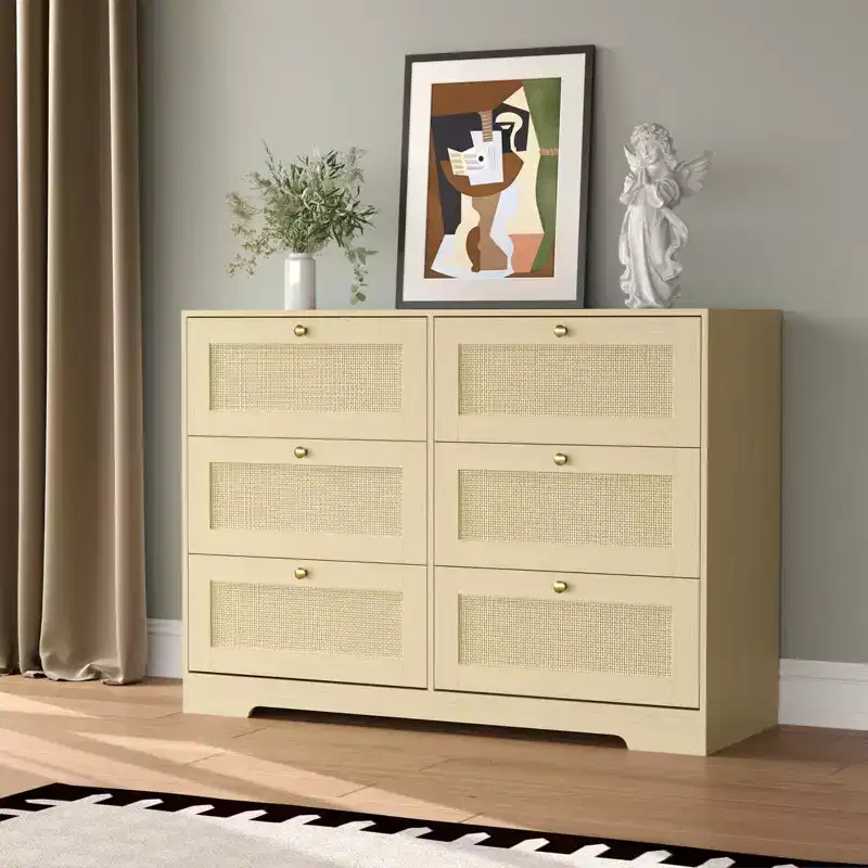 CuisinSmart 8 Drawer Dresser, Rattan Storage Cabinet with MDF Frame, Chest of Drawers for Bedroom, Living Room, Entryway