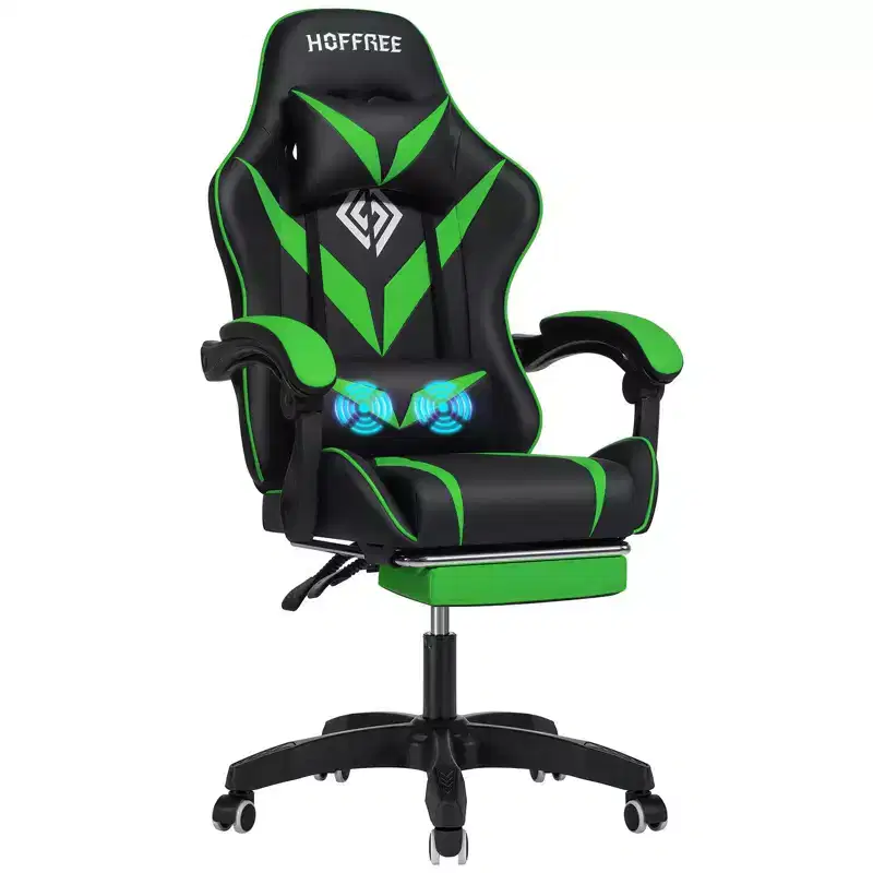 Hoffree Kids Massage Gaming Chair Ergonomic Office PC Chair with Footrest & Adjustable