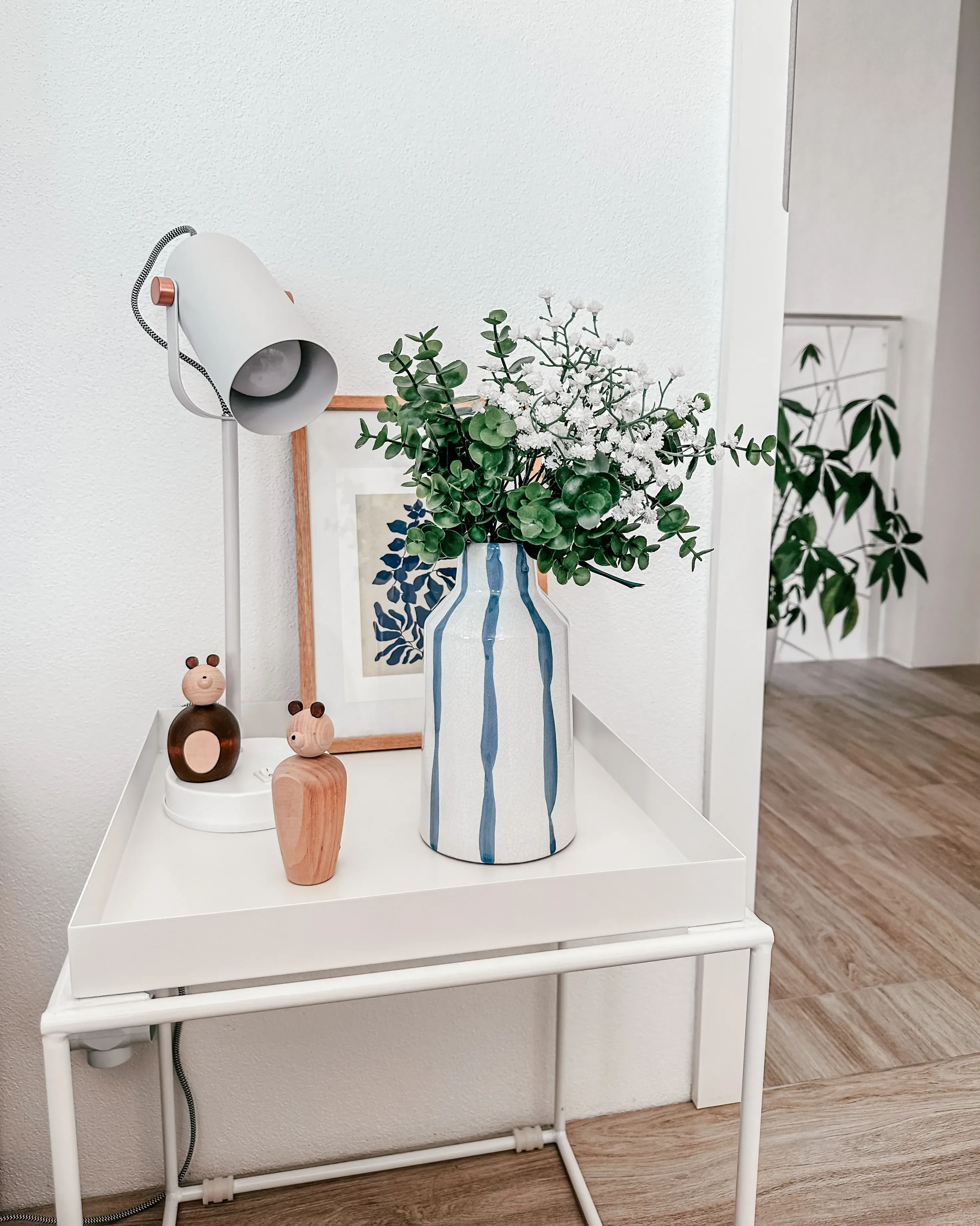 Vaso da fiori in Gres porcellanato 22 cm Bianco e Blu – Decorativo, Impermeabile, per Interno