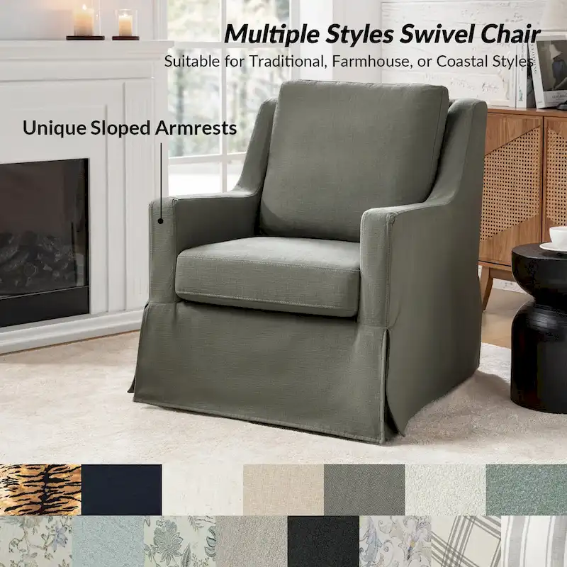 Stan Farmhouse Slipcover Rocking Swivel Chair Set of 2 by HULALA HOME
