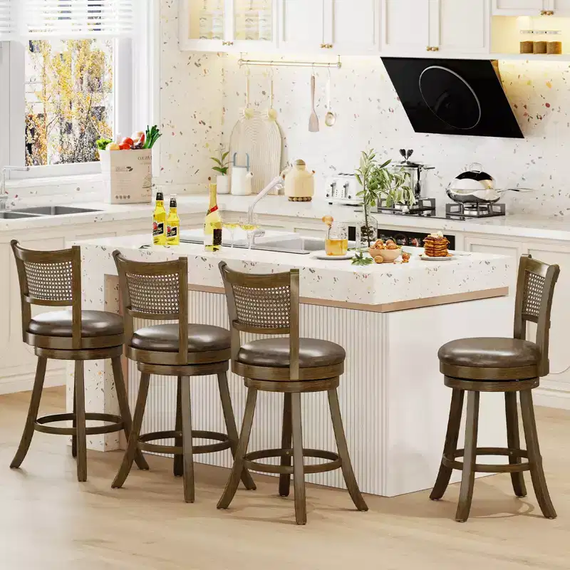 Costway Set of 4 Bar Stools 25 Swivel Bar Chairs w/ PE Rattan Backrest Counter Height