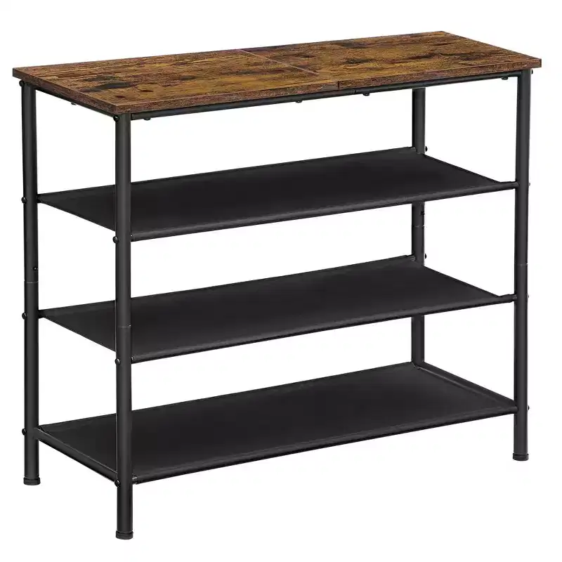 Shoe Rack, 4 Tier Shoe Storage Rack for 9-12 Pairs of Shoes, Shoe Organizer for Entryway, Rustic Brown and Black