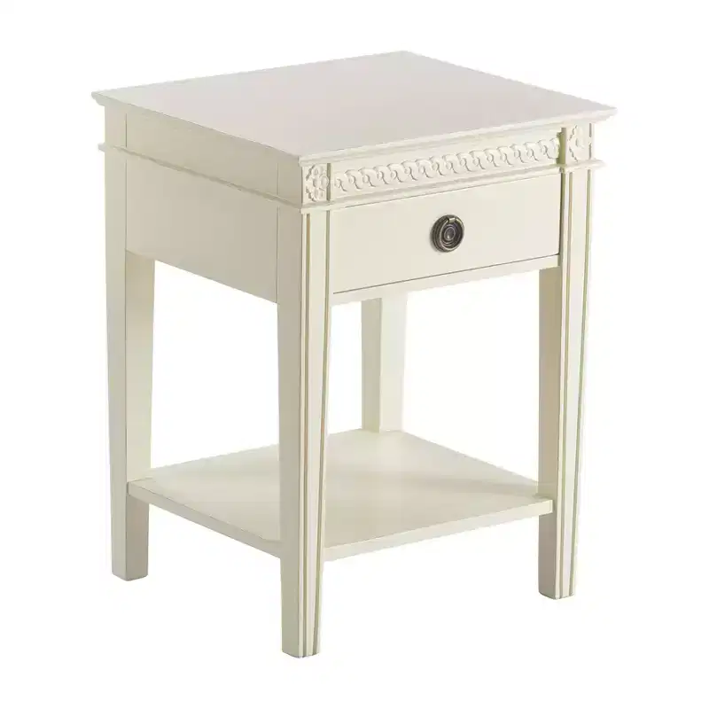 Westport Side Table Antique White - Finch: French Countryside Inspired, One-drawer, Distressed Finish, Brass Hardware