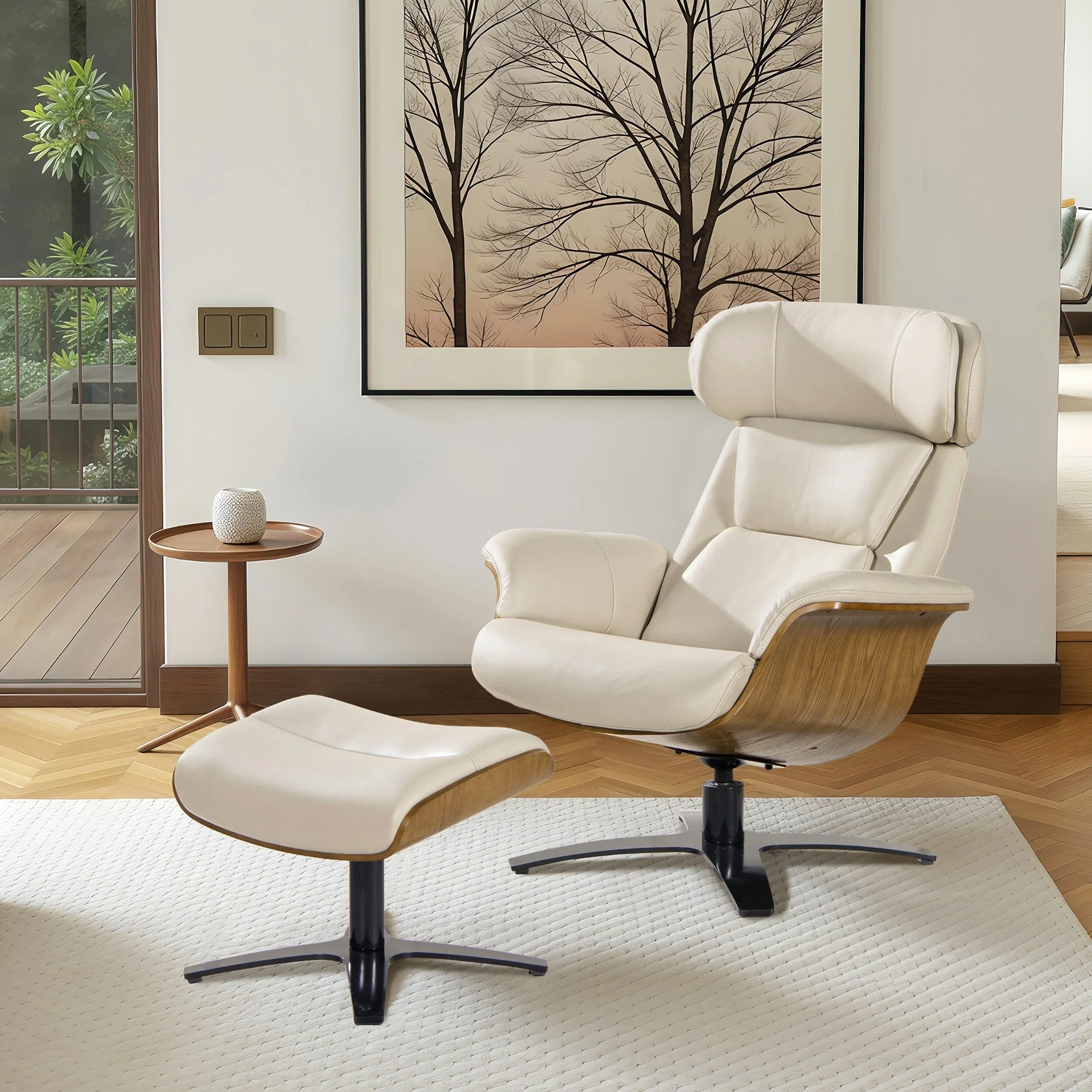 Jovan 31.5 Genuine Leather Recliner Lounge Chair with Ottoman