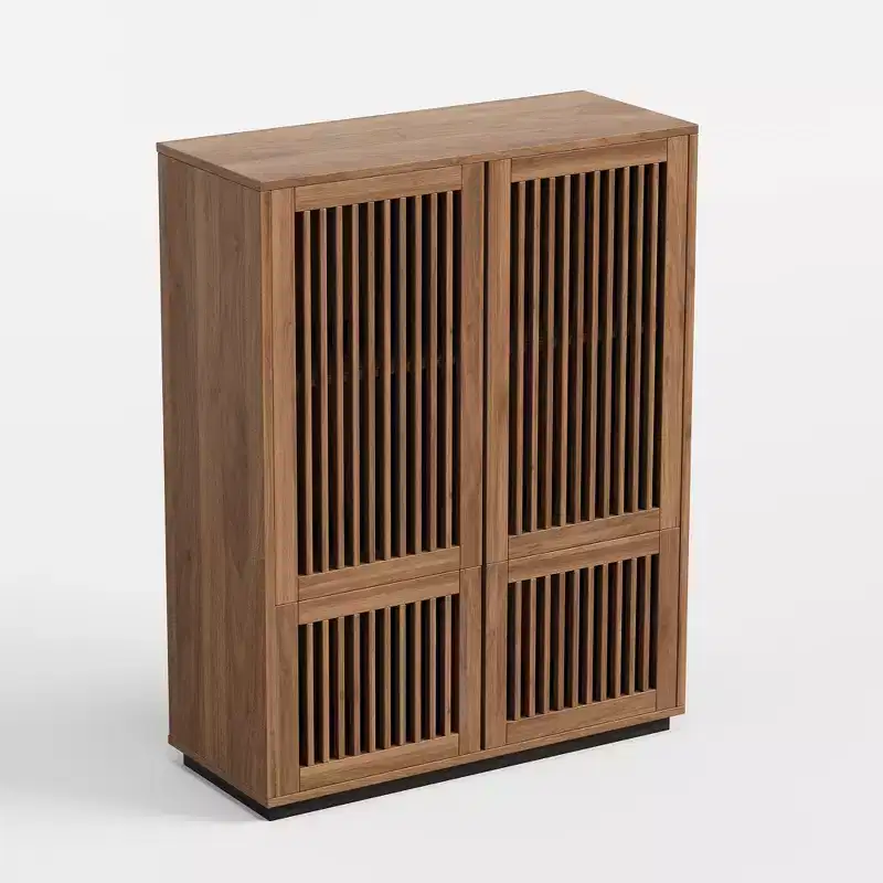 Luck Live Farmhouse 34.84 inch storage corner cabinet in walnut color.