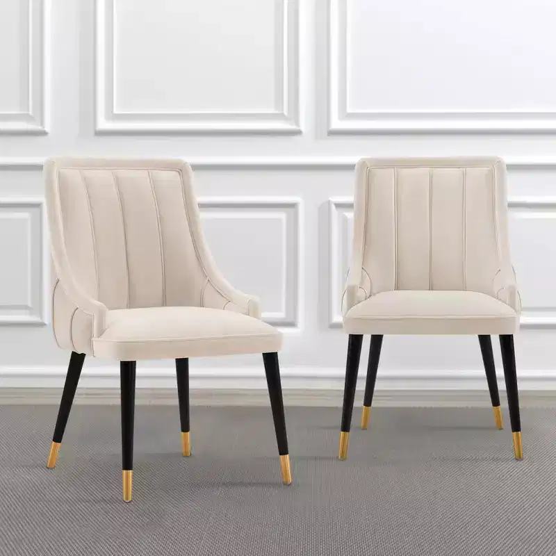 Set of 2 Modern Velvet Dining Chairs, Elm Wood Frame & Gold Accents, Holds 330 lbs, Cream