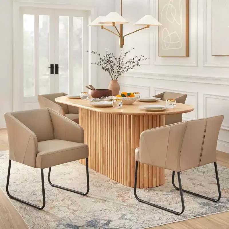 Modern Leather Dining Chair, Khaki