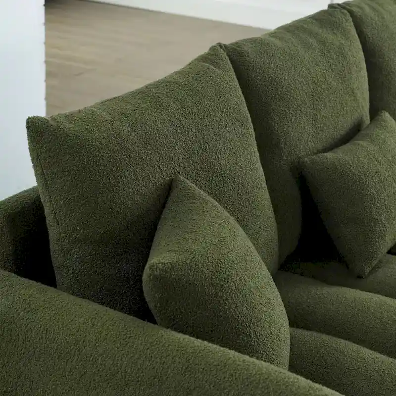 82 in Teddy Fabric Sofa Couch with 3 Back Pillows and 3 back Cushions Solid Wood Frame
