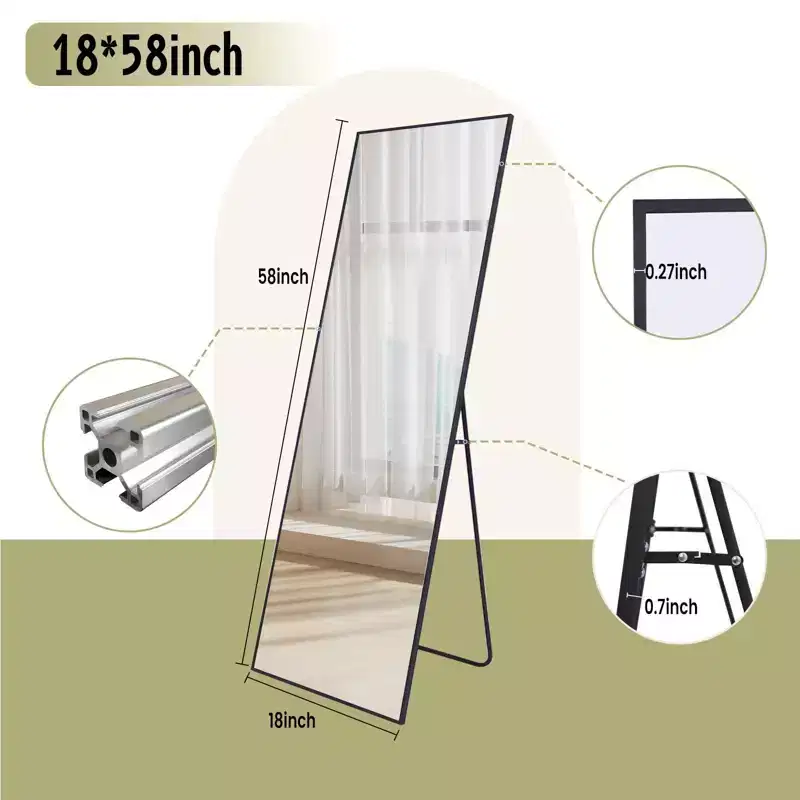 18x58 Rectangle Full Length Floor Mirror Leaning Design Bathroom Entryway,Black/Gold