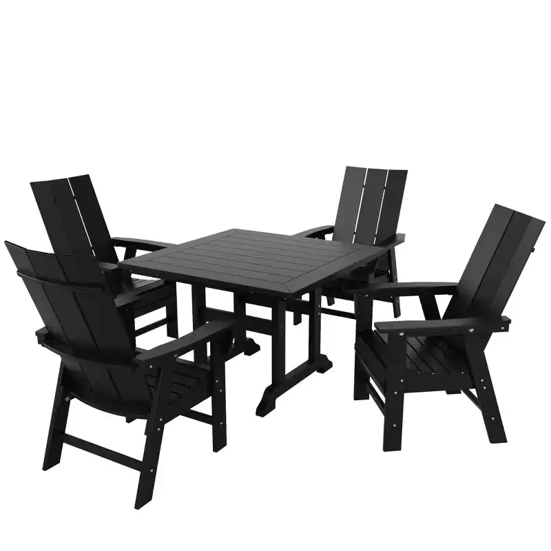 WestinTrends 5 Piece Outdoor Patio Dining Square Table and Modern Armchair Set