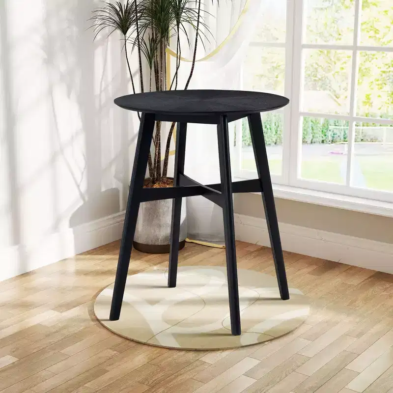 Okak Round Dining Table Kitchen Table Wooden High Top Table Bar Table for 2-4 for Dining Room, Restaurant, Pub, Black