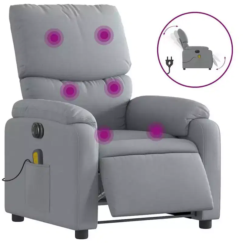 Electric Massage Recliner-Armchair Light Gray, Adjustable Lounge Chair with Vibration Massage, Side Pocket, Fabric Comfort