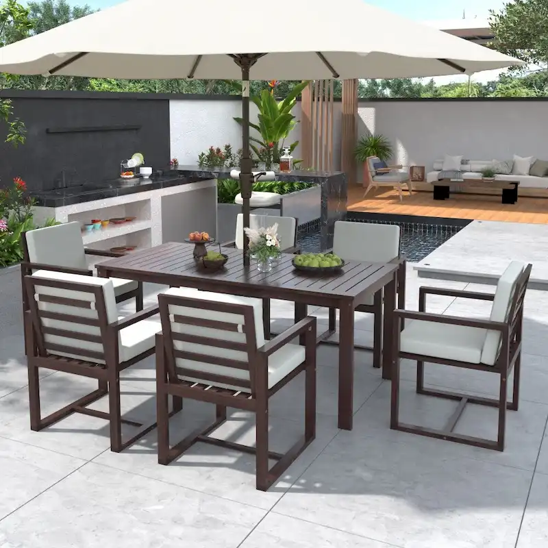 7-Pieces Patio Dining Set with Removable Cushions and 6 Chairs