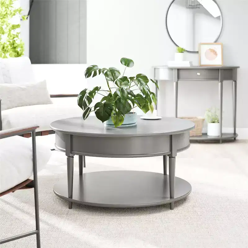 Round Two-Shelf Coffee Table, Gray