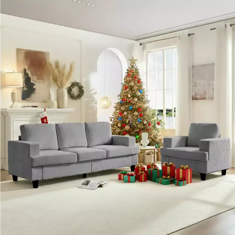 Mjkone 82Chenille 3-Seat Straight Sectional Sofa with 56''Armchair,2 Piece Living Room Sectional Sofa Furniture Sets