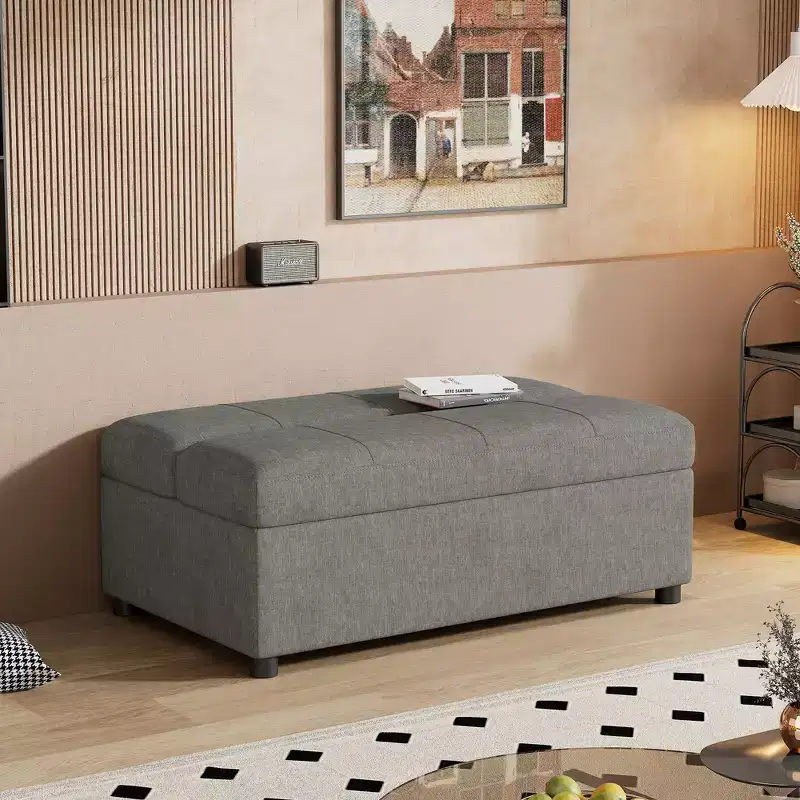 Twin Size Convertible Ottoman Sleeper Bed with Mattress - Space-Saving Guest Bed for Living Room & Apartment