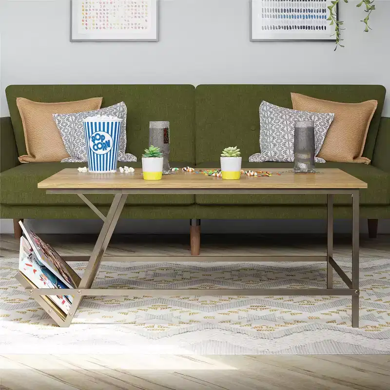 Contemporary Coffee Table with Unique Side Shelf