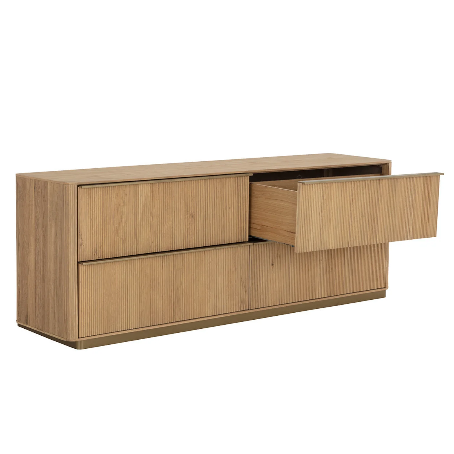 Modern Oak Dresser with Sculptural, Fluted - Bedroom | Brushed Gold Finish