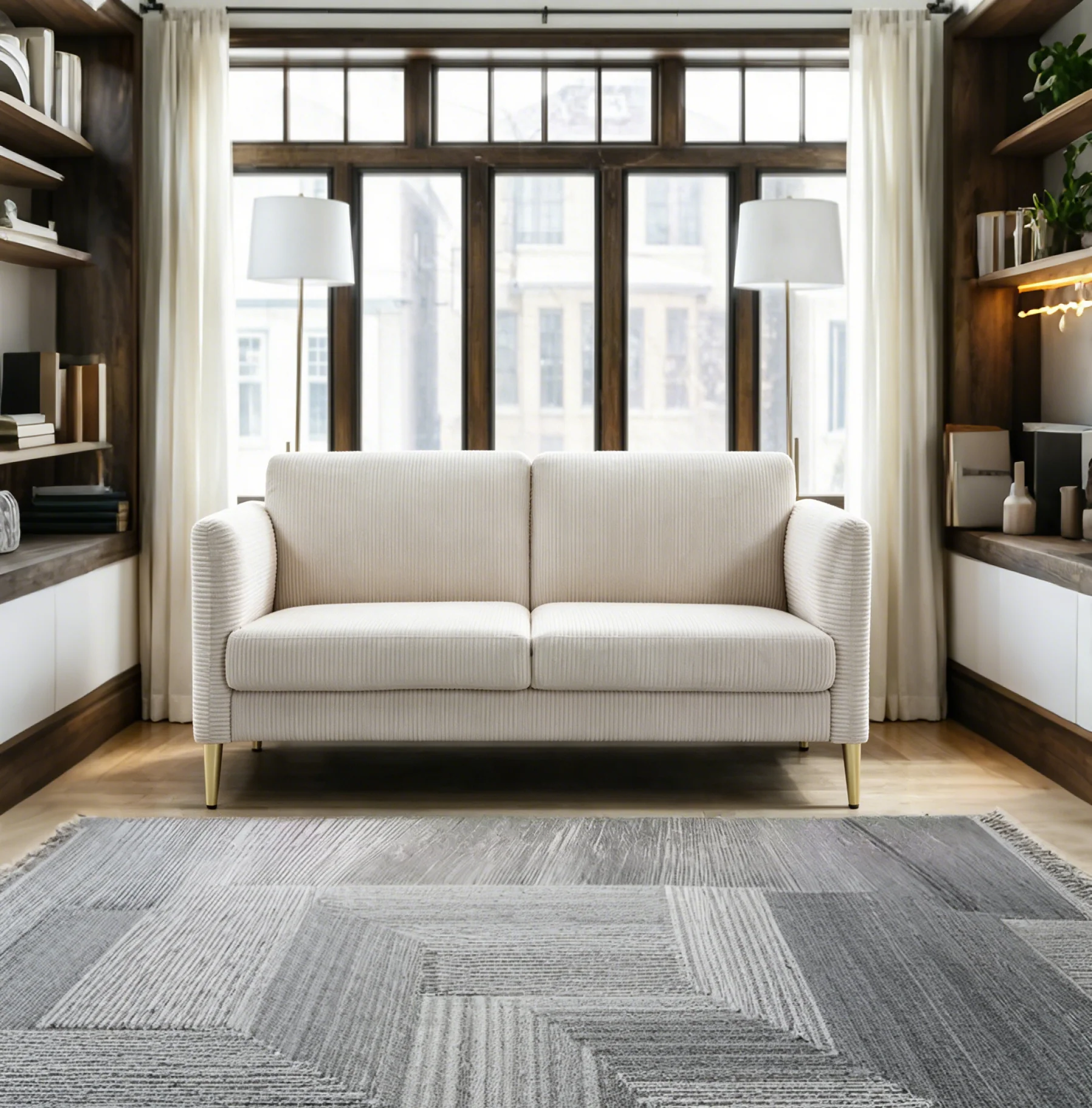 Modern Plush Upholstered Corduroy Loveseat with Solid Wood Frame, Compact Sofa for Living Room and Apartment