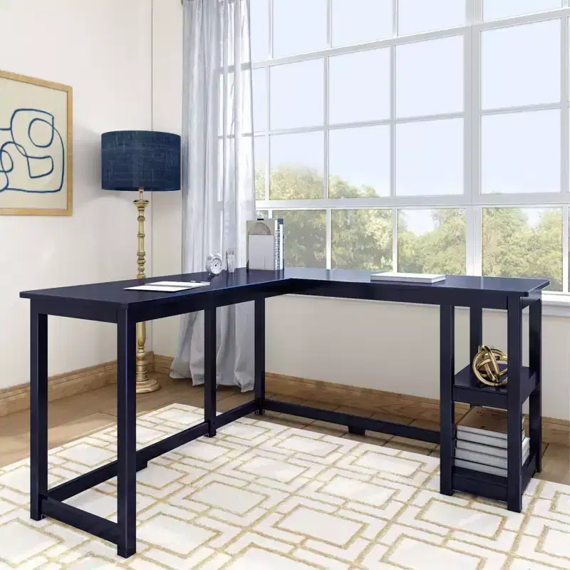 Plank+Beam Solid Wood Corner Desk for Home Office, Gaming, Computer with Storage Shelves