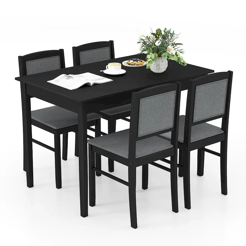 5-Piece Dining Table Set for 4, Upholstered, Grey/Beige