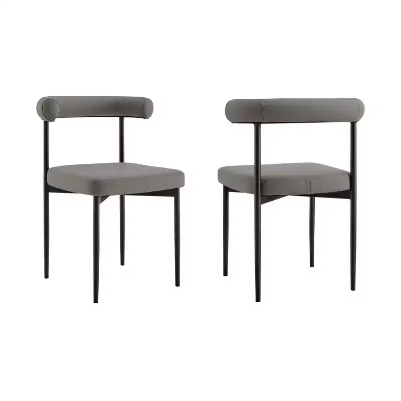 Armen Living Set of 2 Shannon Iron and Faux Leather Dining Chairs Matte Black/Light Gray