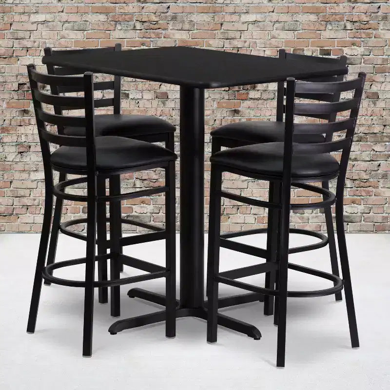 Black Laminate Bar Height Table & 4 Vinyl Barstools Set, Seats 4